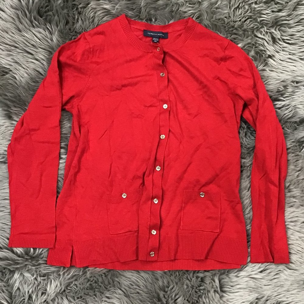 Tommy Hilfiger Women's Cardigan Sweater | Button-Up | Red | Large **NEW